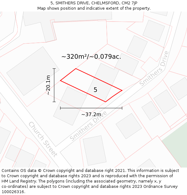 5, SMITHERS DRIVE, CHELMSFORD, CM2 7JP: Plot and title map