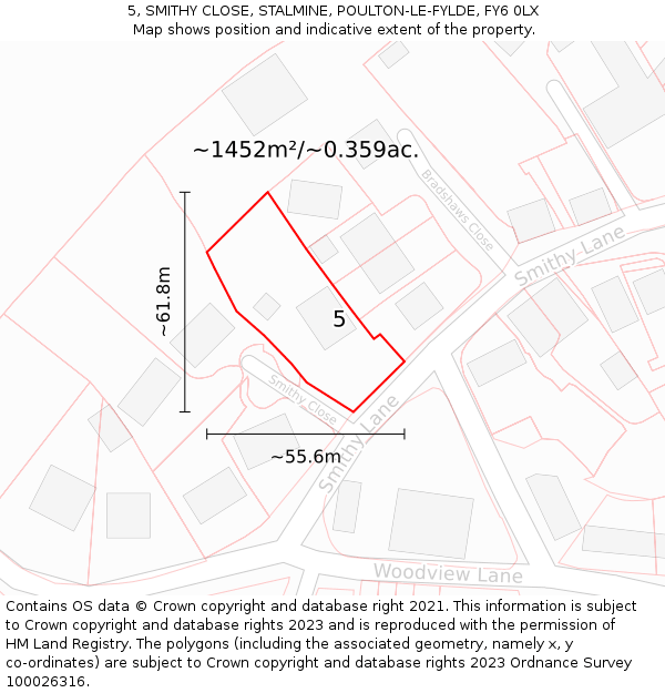 5, SMITHY CLOSE, STALMINE, POULTON-LE-FYLDE, FY6 0LX: Plot and title map