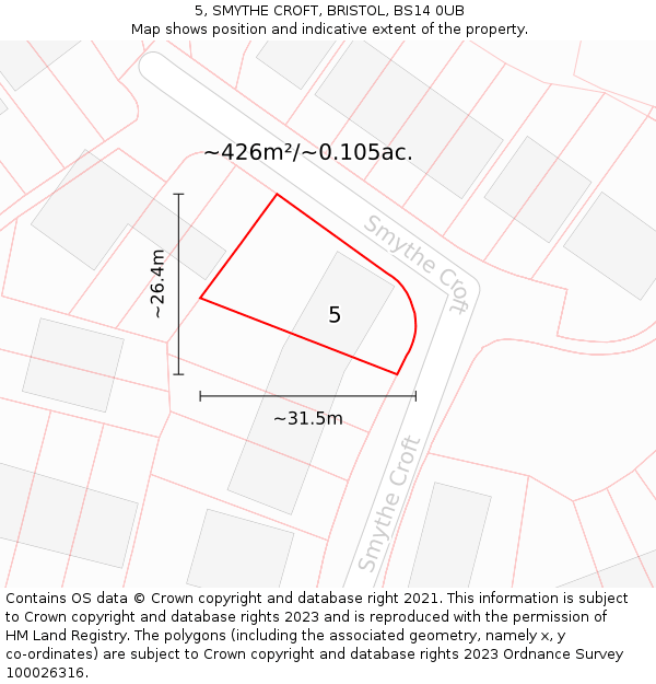 5, SMYTHE CROFT, BRISTOL, BS14 0UB: Plot and title map