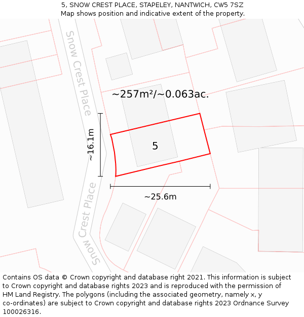 5, SNOW CREST PLACE, STAPELEY, NANTWICH, CW5 7SZ: Plot and title map