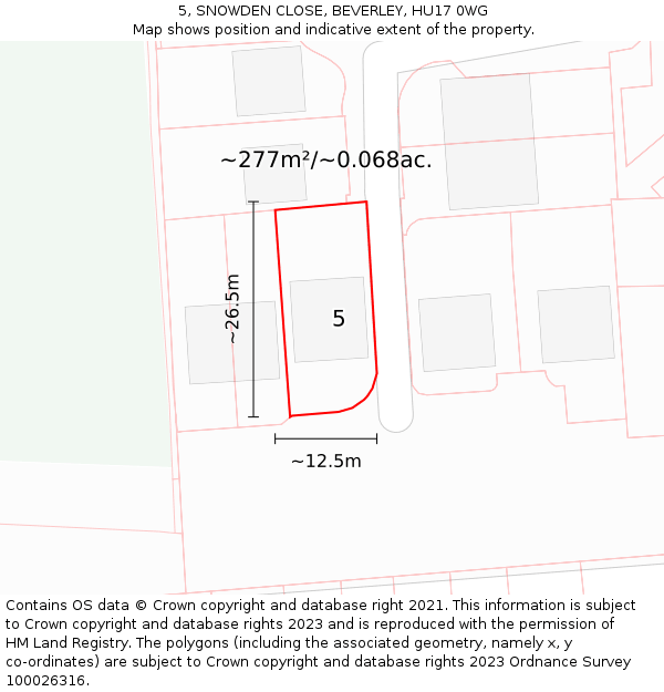 5, SNOWDEN CLOSE, BEVERLEY, HU17 0WG: Plot and title map