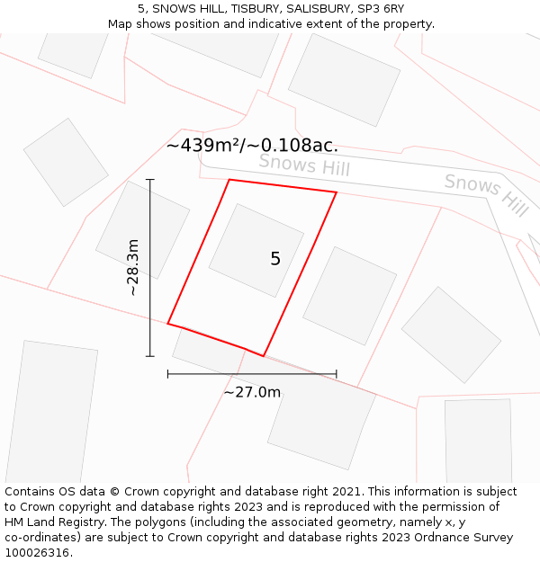 5, SNOWS HILL, TISBURY, SALISBURY, SP3 6RY: Plot and title map