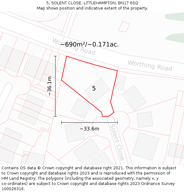 5, SOLENT CLOSE, LITTLEHAMPTON, BN17 6SQ: Plot and title map