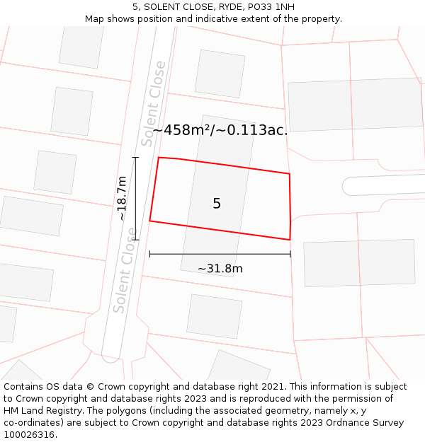 5, SOLENT CLOSE, RYDE, PO33 1NH: Plot and title map