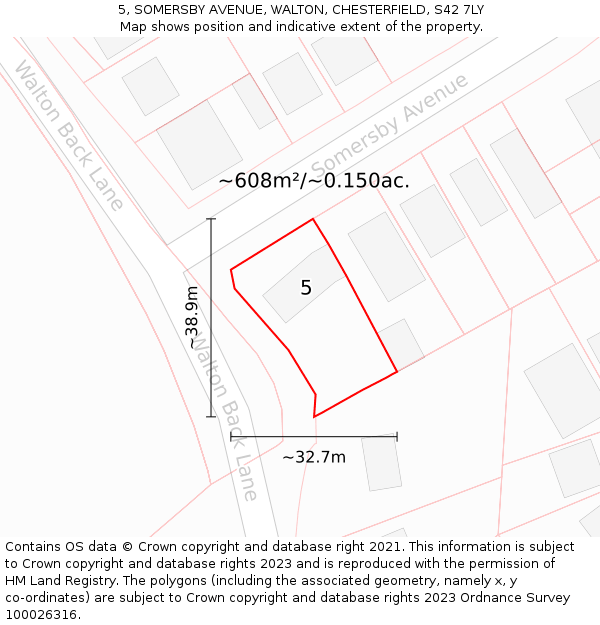 5, SOMERSBY AVENUE, WALTON, CHESTERFIELD, S42 7LY: Plot and title map