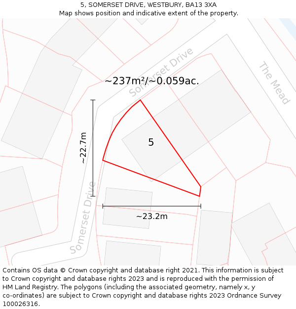 5, SOMERSET DRIVE, WESTBURY, BA13 3XA: Plot and title map