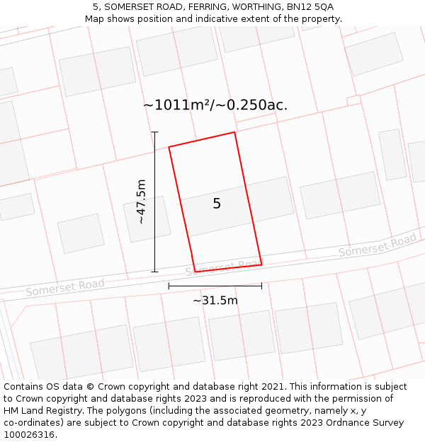 5, SOMERSET ROAD, FERRING, WORTHING, BN12 5QA: Plot and title map