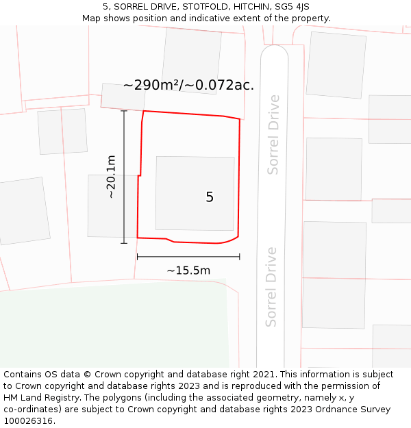 5, SORREL DRIVE, STOTFOLD, HITCHIN, SG5 4JS: Plot and title map