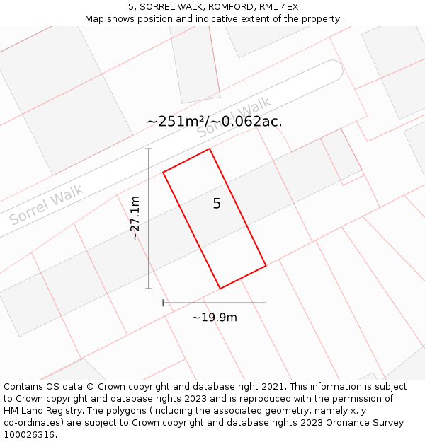 5, SORREL WALK, ROMFORD, RM1 4EX: Plot and title map