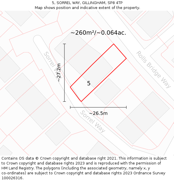 5, SORREL WAY, GILLINGHAM, SP8 4TP: Plot and title map