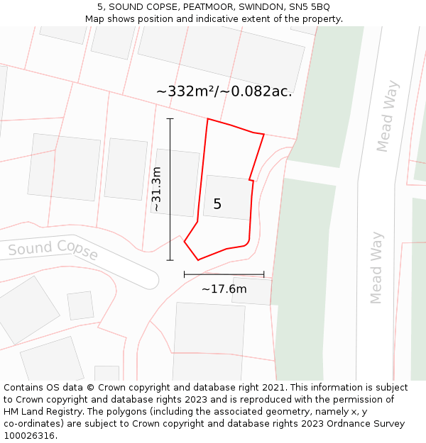 5, SOUND COPSE, PEATMOOR, SWINDON, SN5 5BQ: Plot and title map