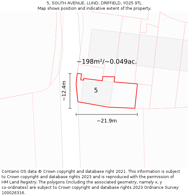 5, SOUTH AVENUE, LUND, DRIFFIELD, YO25 9TL: Plot and title map