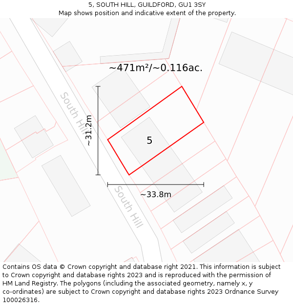 5, SOUTH HILL, GUILDFORD, GU1 3SY: Plot and title map