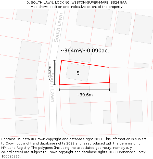 5, SOUTH LAWN, LOCKING, WESTON-SUPER-MARE, BS24 8AA: Plot and title map