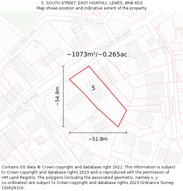 5, SOUTH STREET, EAST HOATHLY, LEWES, BN8 6DS: Plot and title map