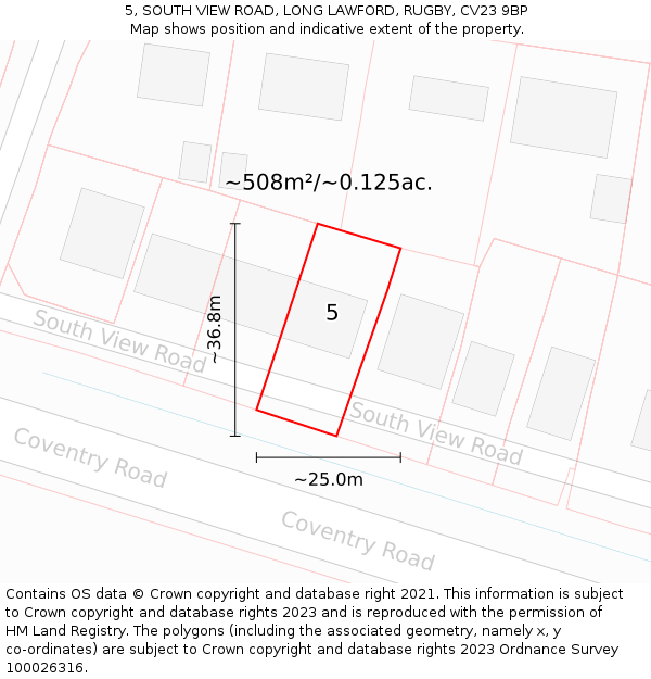 5, SOUTH VIEW ROAD, LONG LAWFORD, RUGBY, CV23 9BP: Plot and title map