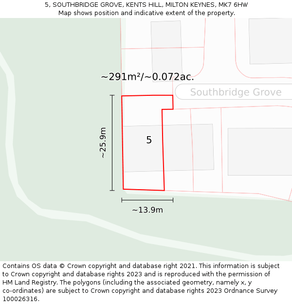 5, SOUTHBRIDGE GROVE, KENTS HILL, MILTON KEYNES, MK7 6HW: Plot and title map