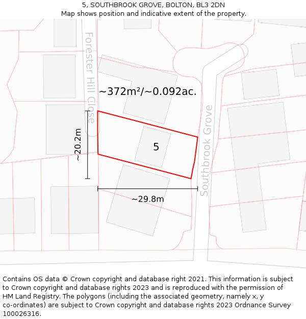 5, SOUTHBROOK GROVE, BOLTON, BL3 2DN: Plot and title map