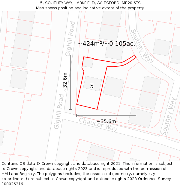 5, SOUTHEY WAY, LARKFIELD, AYLESFORD, ME20 6TS: Plot and title map