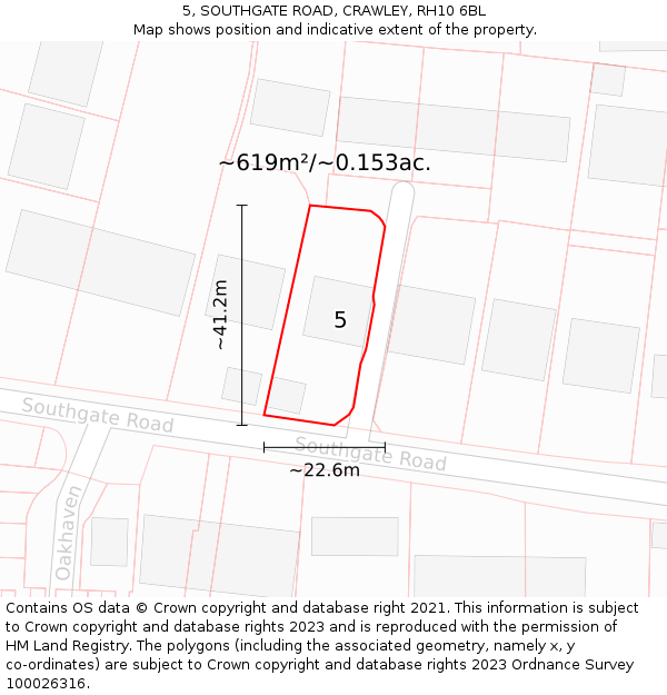 5, SOUTHGATE ROAD, CRAWLEY, RH10 6BL: Plot and title map