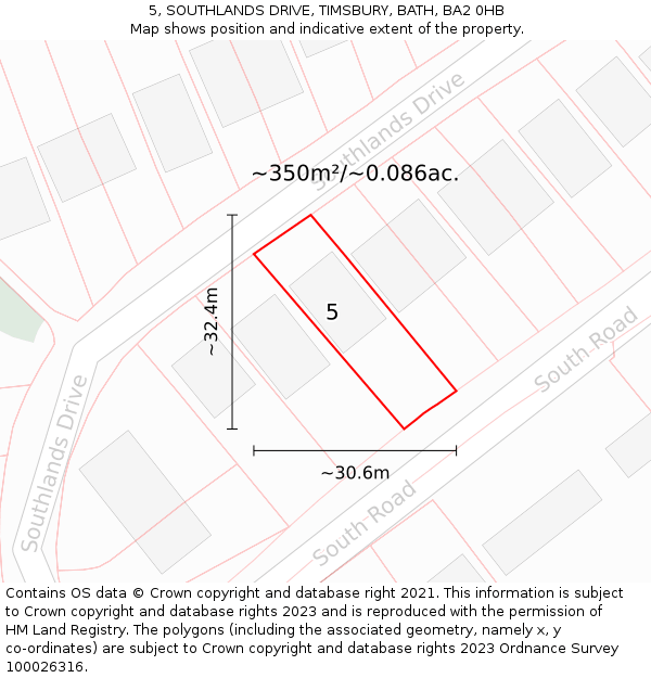 5, SOUTHLANDS DRIVE, TIMSBURY, BATH, BA2 0HB: Plot and title map