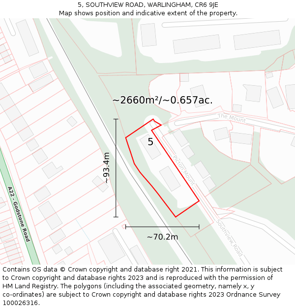 5, SOUTHVIEW ROAD, WARLINGHAM, CR6 9JE: Plot and title map