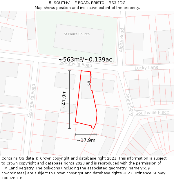 5, SOUTHVILLE ROAD, BRISTOL, BS3 1DG: Plot and title map