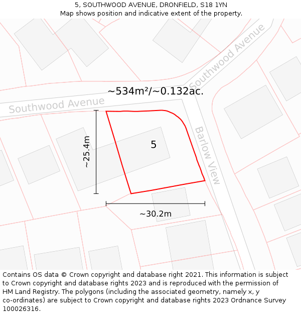 5, SOUTHWOOD AVENUE, DRONFIELD, S18 1YN: Plot and title map