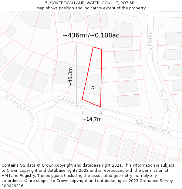 5, SOVEREIGN LANE, WATERLOOVILLE, PO7 5RH: Plot and title map