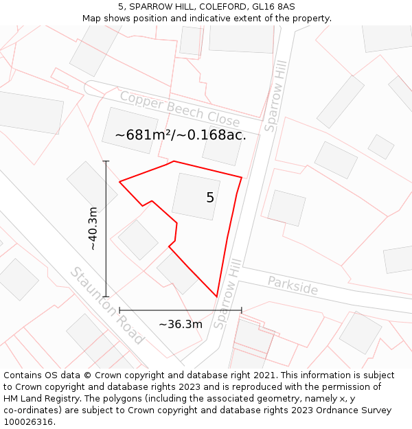 5, SPARROW HILL, COLEFORD, GL16 8AS: Plot and title map