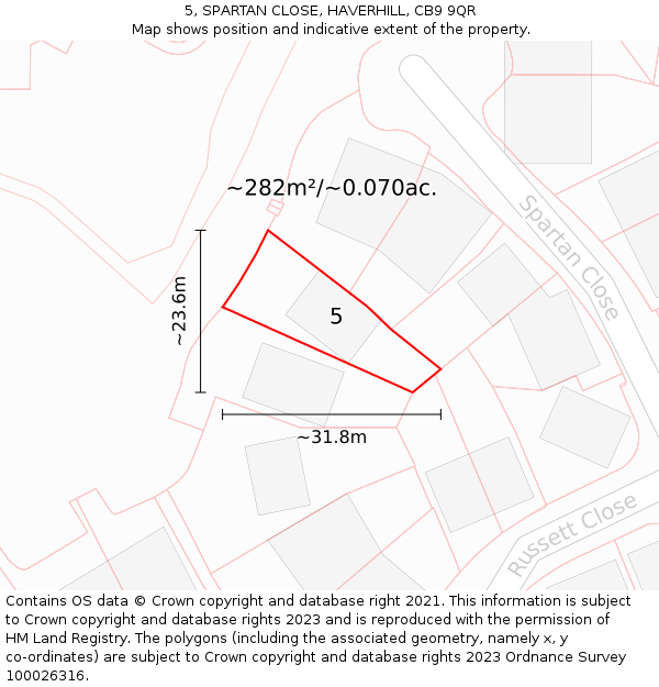 5, SPARTAN CLOSE, HAVERHILL, CB9 9QR: Plot and title map