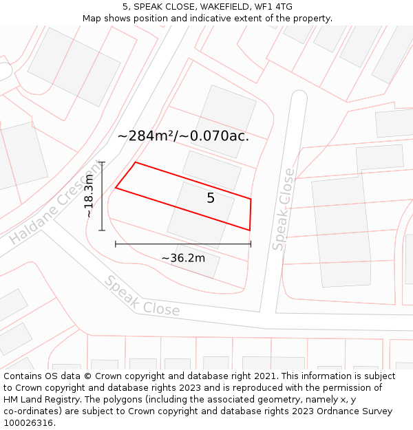 5, SPEAK CLOSE, WAKEFIELD, WF1 4TG: Plot and title map