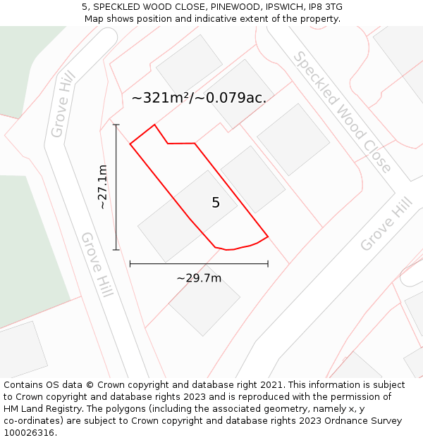 5, SPECKLED WOOD CLOSE, PINEWOOD, IPSWICH, IP8 3TG: Plot and title map