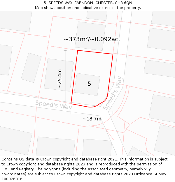 5, SPEEDS WAY, FARNDON, CHESTER, CH3 6QN: Plot and title map