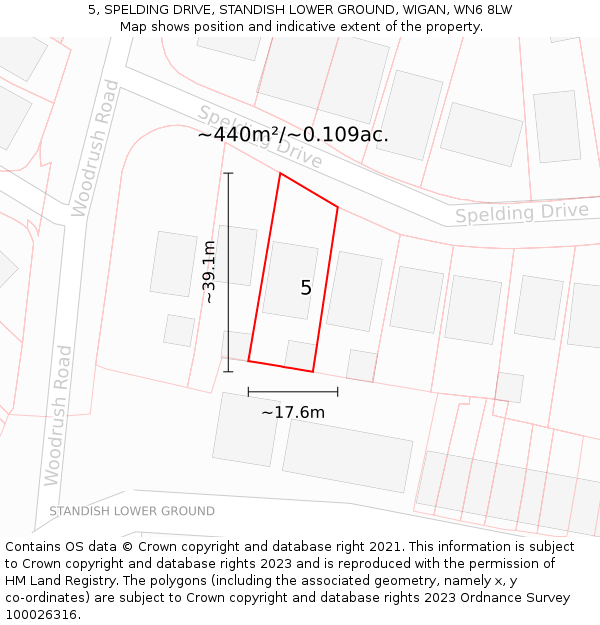 5, SPELDING DRIVE, STANDISH LOWER GROUND, WIGAN, WN6 8LW: Plot and title map