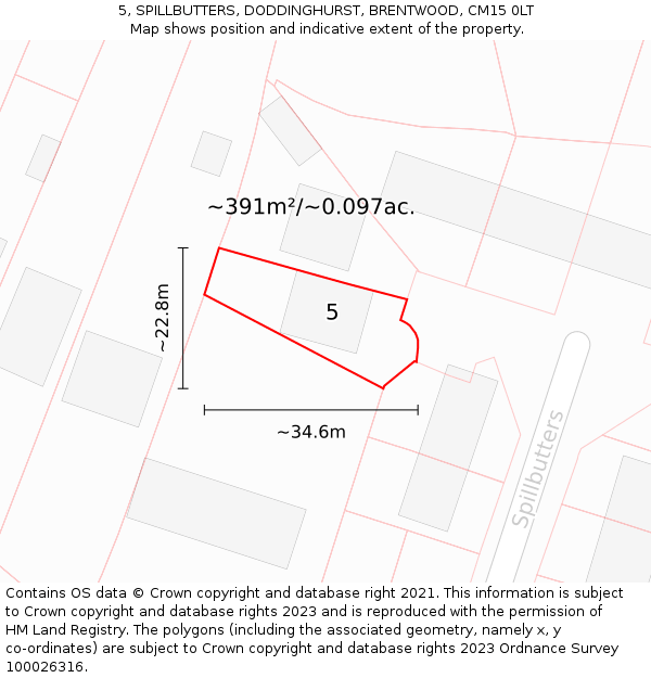 5, SPILLBUTTERS, DODDINGHURST, BRENTWOOD, CM15 0LT: Plot and title map