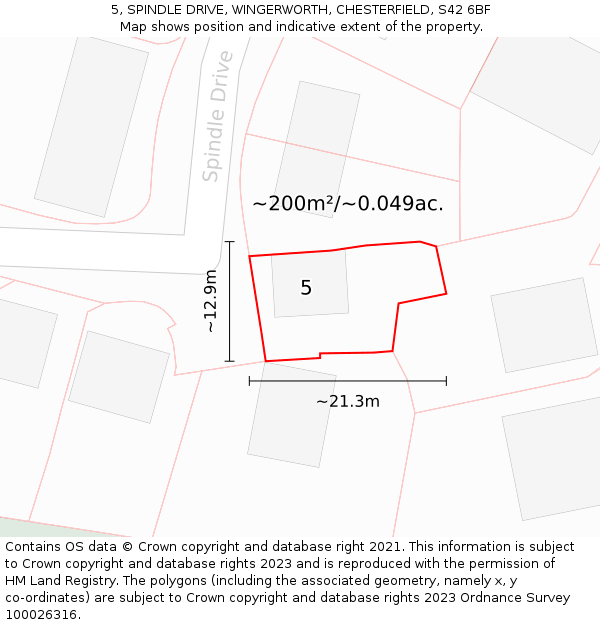 5, SPINDLE DRIVE, WINGERWORTH, CHESTERFIELD, S42 6BF: Plot and title map