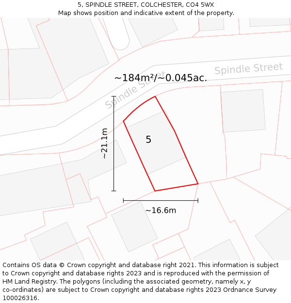 5, SPINDLE STREET, COLCHESTER, CO4 5WX: Plot and title map