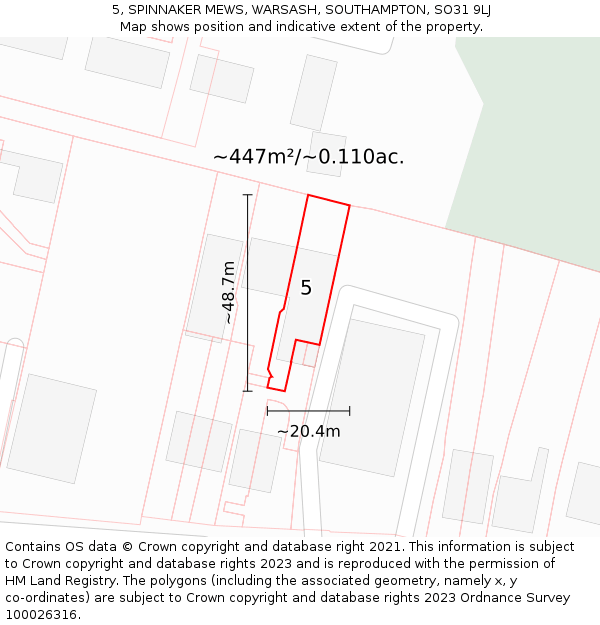 5, SPINNAKER MEWS, WARSASH, SOUTHAMPTON, SO31 9LJ: Plot and title map