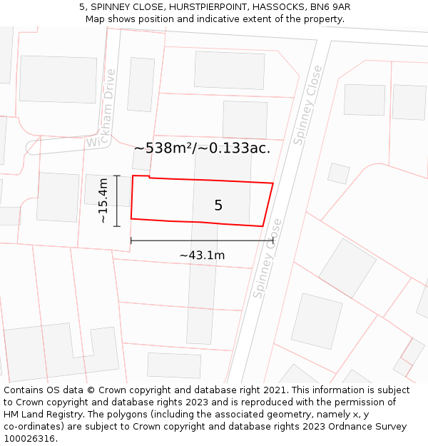 5, SPINNEY CLOSE, HURSTPIERPOINT, HASSOCKS, BN6 9AR: Plot and title map