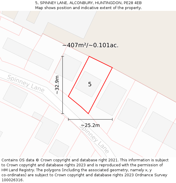 5, SPINNEY LANE, ALCONBURY, HUNTINGDON, PE28 4EB: Plot and title map