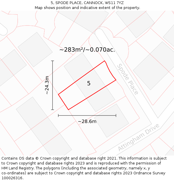 5, SPODE PLACE, CANNOCK, WS11 7YZ: Plot and title map