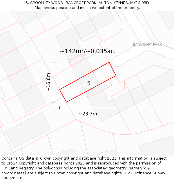 5, SPOONLEY WOOD, BANCROFT PARK, MILTON KEYNES, MK13 0RD: Plot and title map