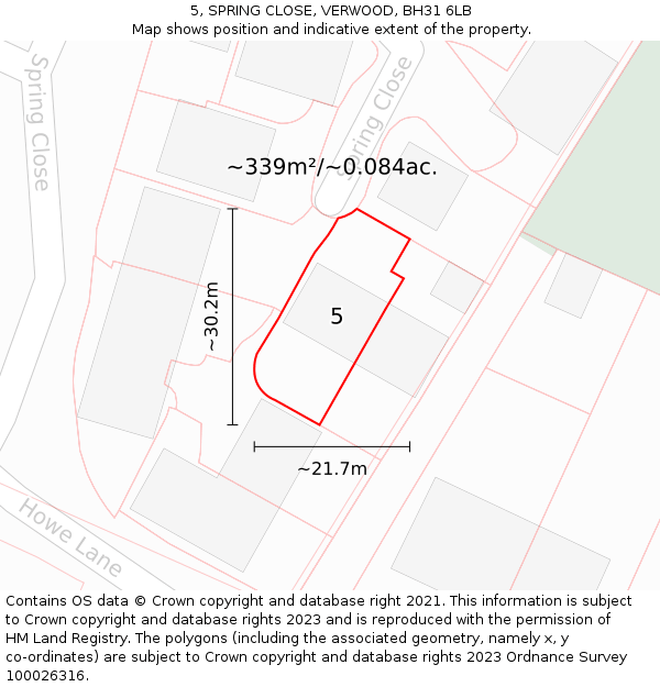 5, SPRING CLOSE, VERWOOD, BH31 6LB: Plot and title map