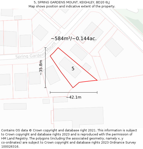 5, SPRING GARDENS MOUNT, KEIGHLEY, BD20 6LJ: Plot and title map