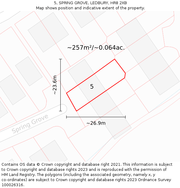 5, SPRING GROVE, LEDBURY, HR8 2XB: Plot and title map