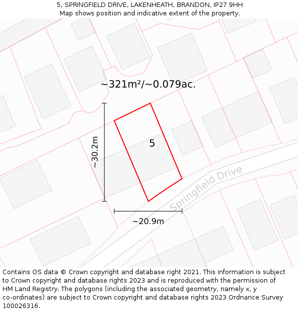 5, SPRINGFIELD DRIVE, LAKENHEATH, BRANDON, IP27 9HH: Plot and title map