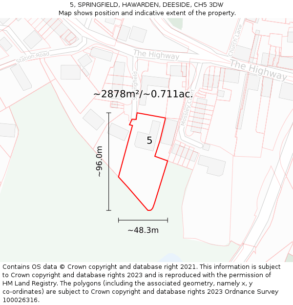 5, SPRINGFIELD, HAWARDEN, DEESIDE, CH5 3DW: Plot and title map