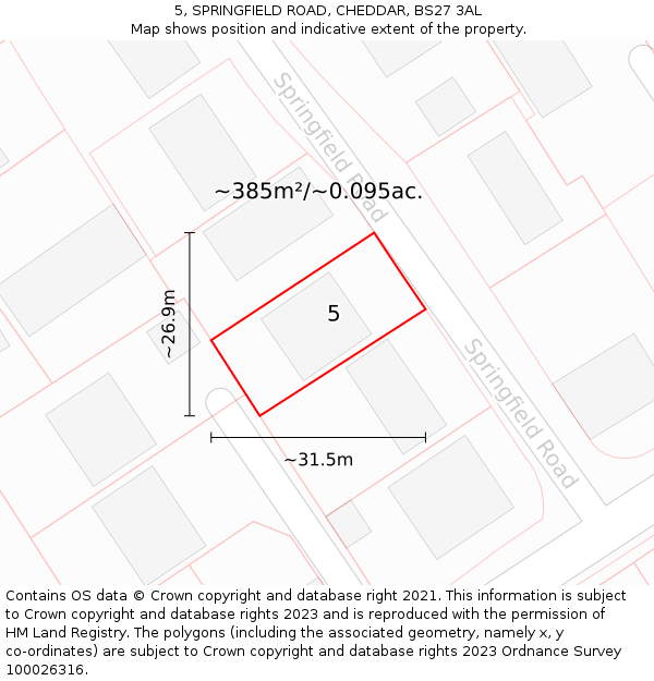 5, SPRINGFIELD ROAD, CHEDDAR, BS27 3AL: Plot and title map