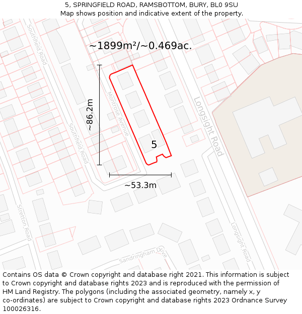 5, SPRINGFIELD ROAD, RAMSBOTTOM, BURY, BL0 9SU: Plot and title map